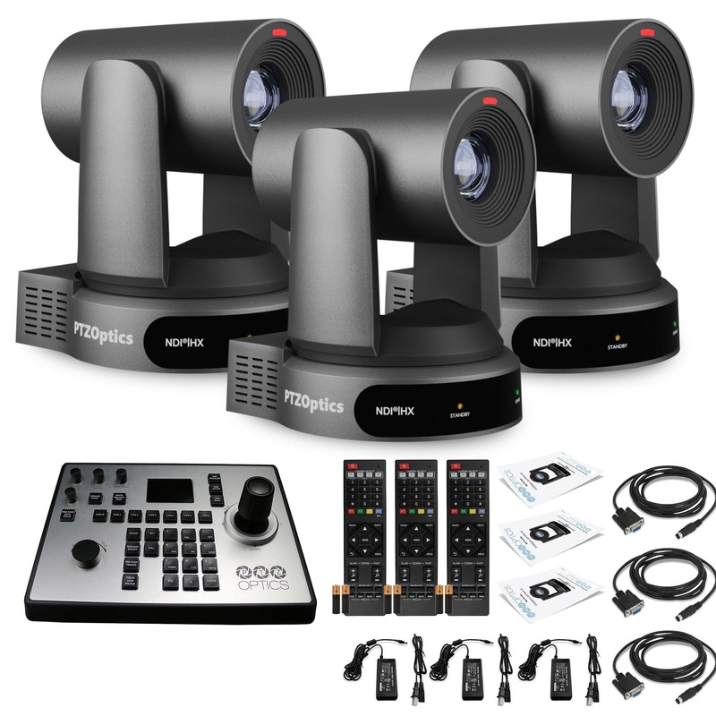 3 x PTZOptics Move 4K PTZ Camera with 30x Zoom (Gray) (PT30X-4K-GY-G3) + PT-JOY-G4 Controller