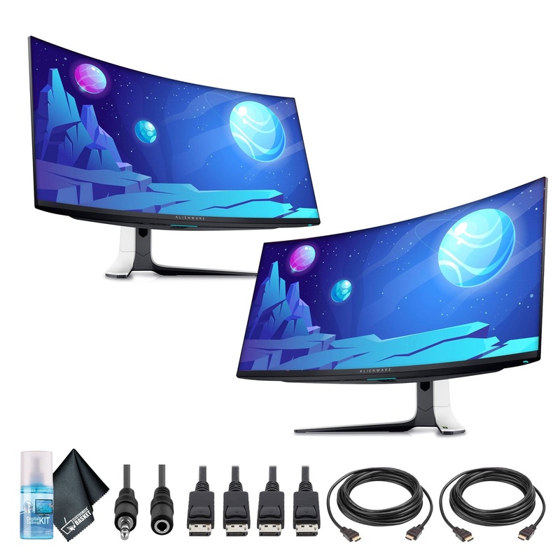 2 x Alienware AW3423DW 34.2″ 1440p HDR 175 Hz Curved Gaming Monitor (Lunar Light) + More