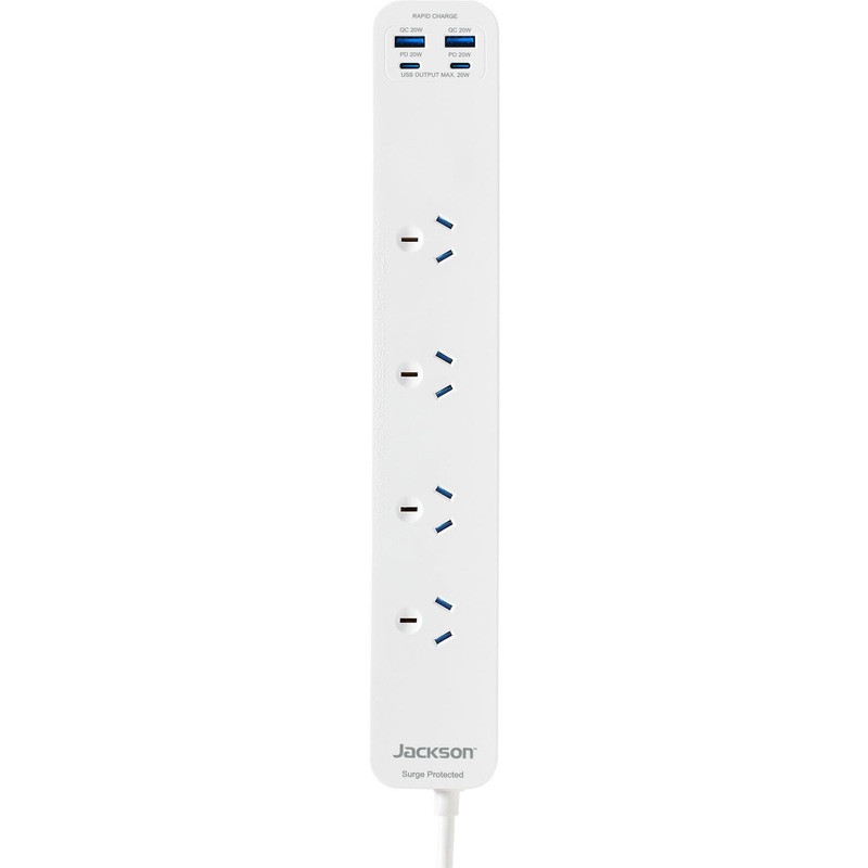 Jackson Rapid Charge 20W USB-A & USB-C 4 Outlet Powerboard (White)