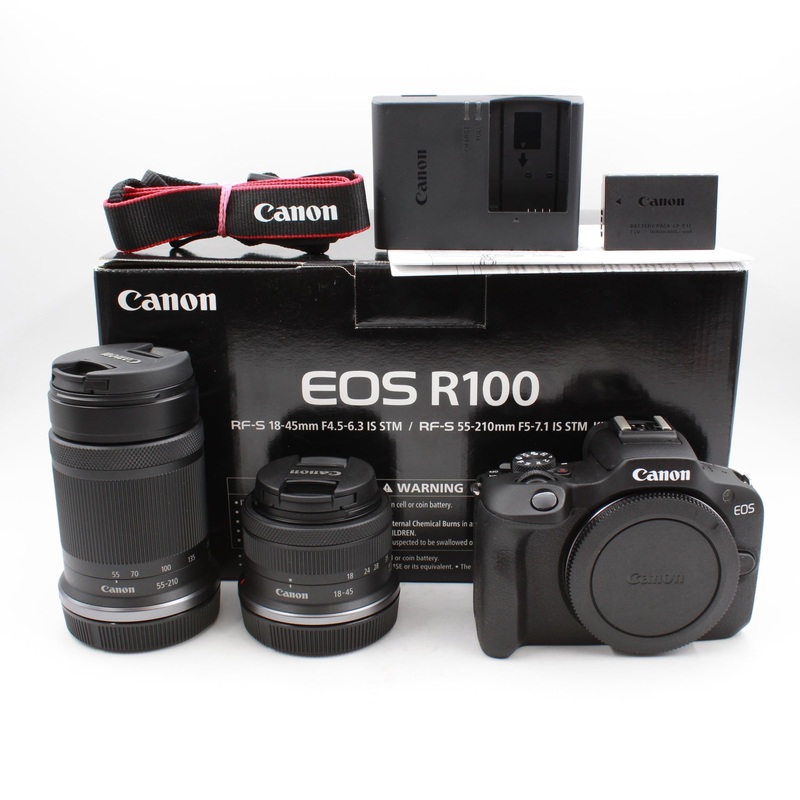 * OPEN BOX EXCELLENT * Canon EOS R100 Mirrorless Camera with RF-S 18-45mm f/4.5-6.3 IS STM Lens and RF-S 55-210mm f/5-7.1 IS STM Lens Kit