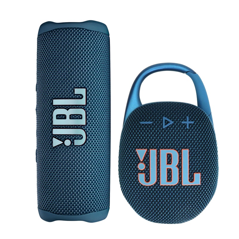 JBL FLIP 6 Wireless Portable Waterproof Speaker (Blue) with JBL Clip 5 Portable Waterproof Wireless Speaker (Blue)