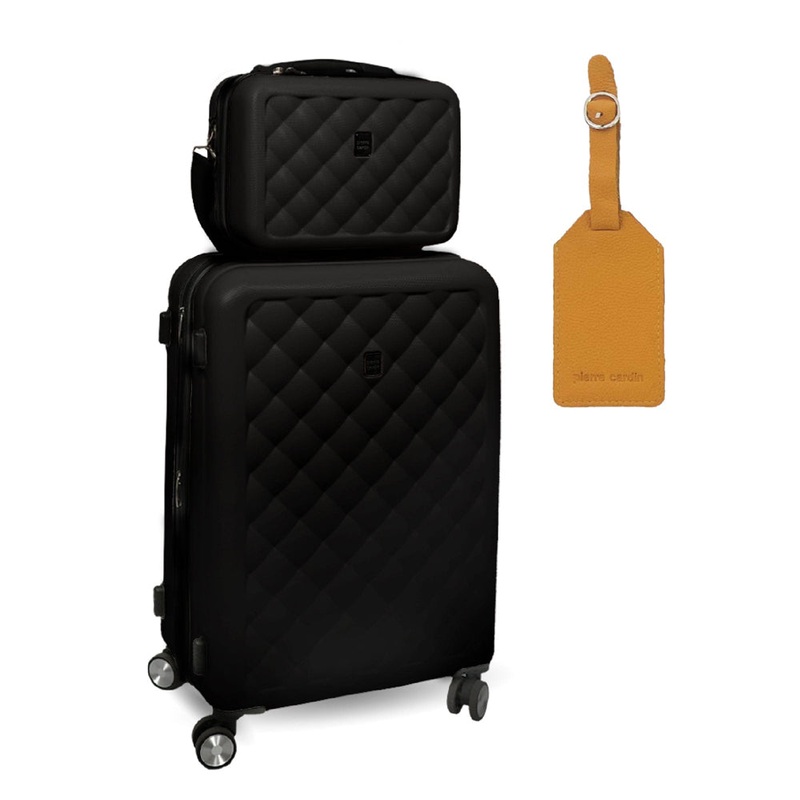 Pierre Cardin Medium Hard-Shell Suitcase & Mini Beauty Case Set w/ Tag Black Orquestra