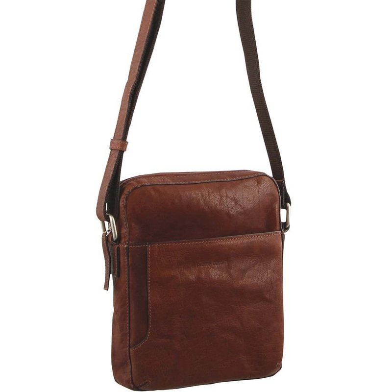 Pierre Cardin Unisex Rustic Leather Shoulder Crossbody/Tablet Bag 23cm Chestnut Orquestra