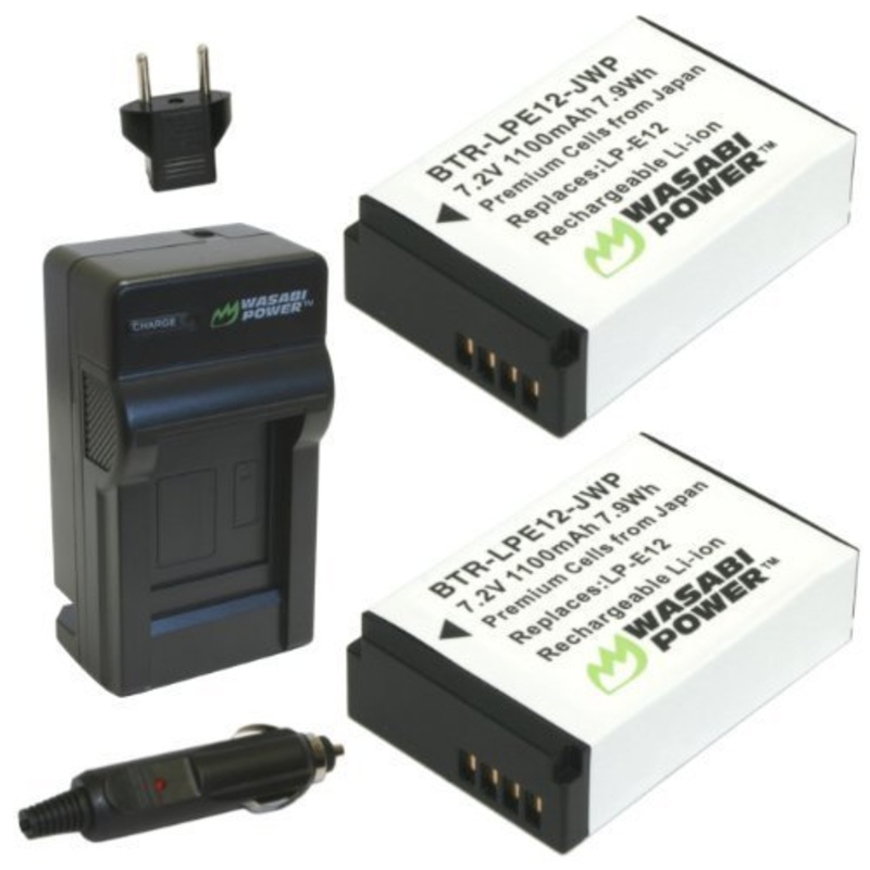 Wasabi Power Battery (2-Pack) and Charger for Canon LP-E12 and Canon EOS M, EOS Rebel SL1, EOS 100D