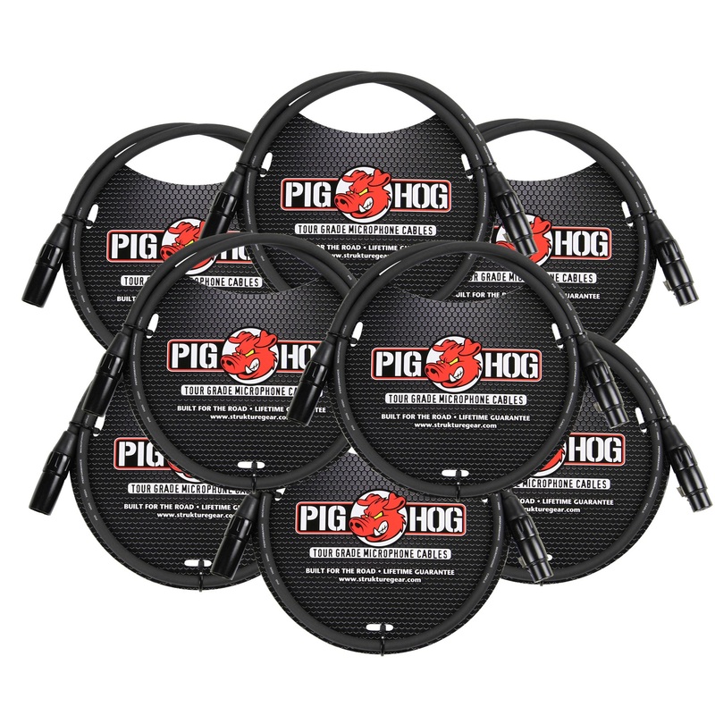 Pig Hog 8mm XLR Microphone Cable Male to Female 3 Ft Fully Balanced Premium Mic Cable – 8 Pack