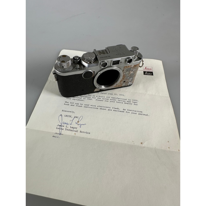 Leica IIF Rangefinder 35mm Film Camera with James Lager signed letter
