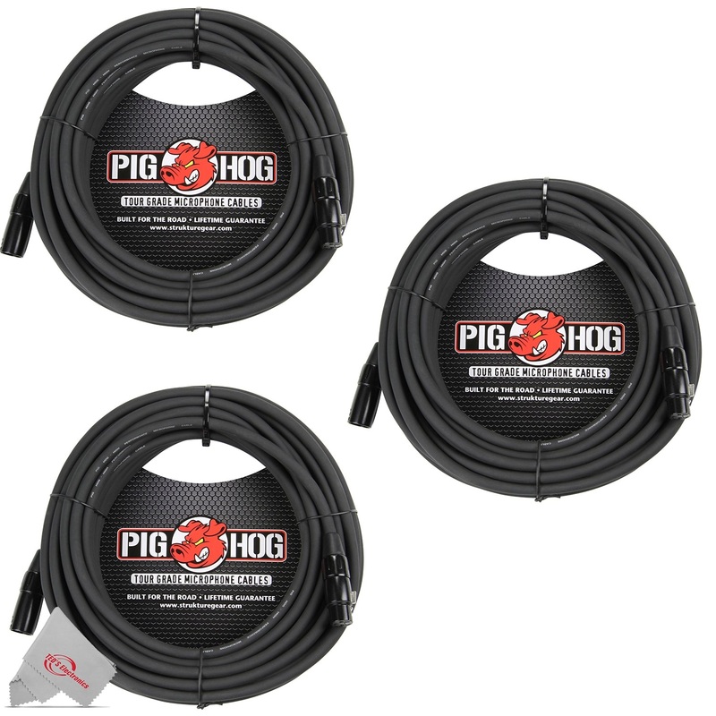 Pig Hog 8mm XLR Microphone Cable Male to Female 50 Ft Fully Balanced Premium Mic Cable  – 3 Units