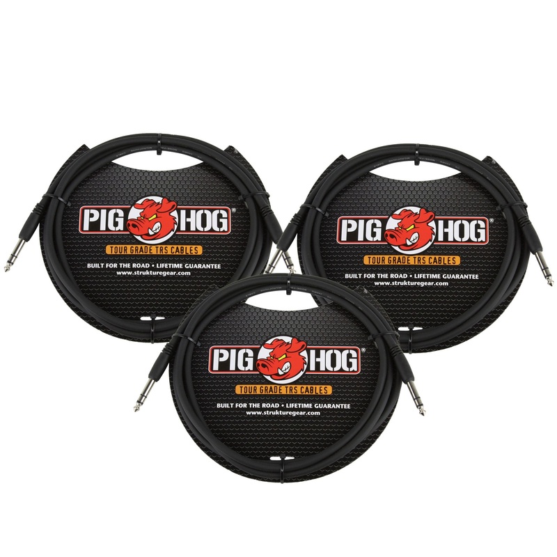 3x Pig Hog PTRS06 High Performance 1/4″ TRS Instrument Cable, 6 Feet