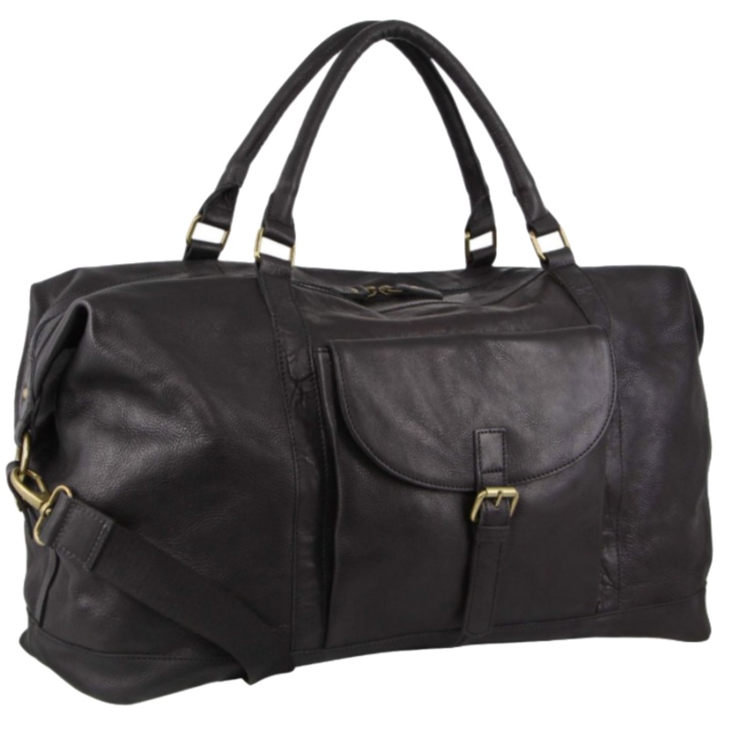 Pierre Cardin Mens Leather Overnight Duffel Bag (Black) Orquestra
