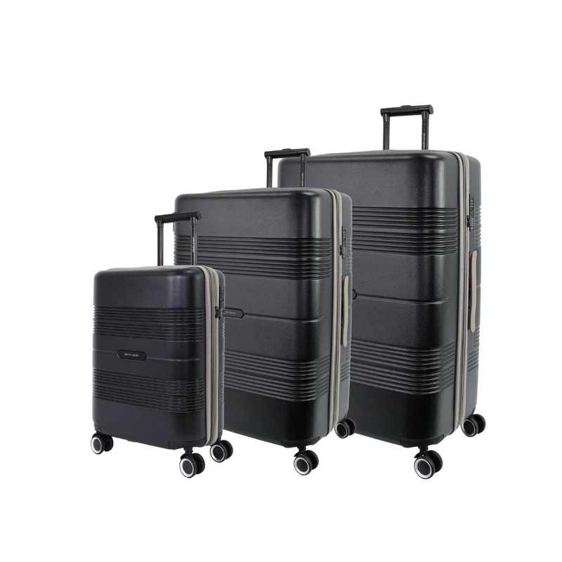 Pierre Cardin Travel Hard Shell Case CABIN/MED/LRG Travel Luggage Set (Black) [3-Pieces] Orquestra