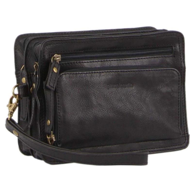 Pierre Cardin Men’s Rustic Leather Organiser Wristlet Bag Black Orquestra