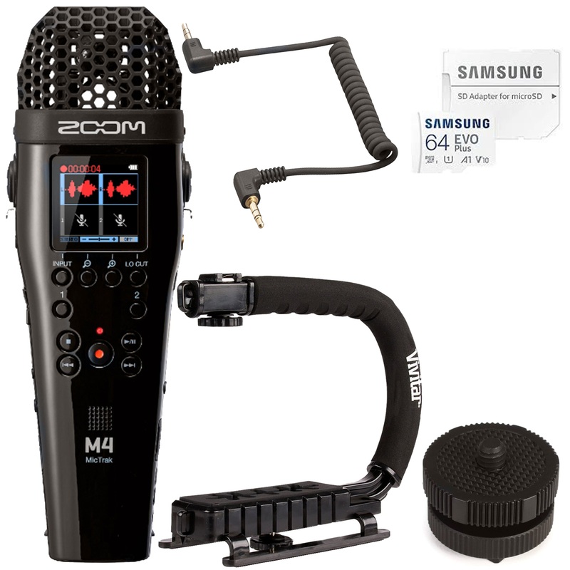 Zoom M4 MicTrak Stereo Microphone Recorder with Zoom HS-1 Hot/Cold Shoe Mount To 1/4″ Adapter and Zoom SMC-1 Stereo Mini Cable for DSLR Cameras Bundle