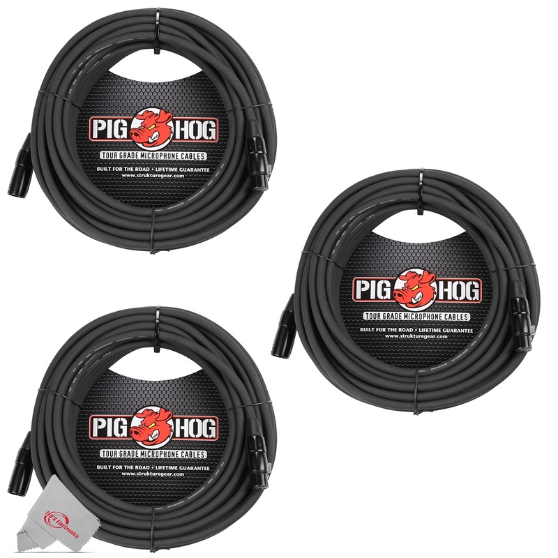 Pig Hog 8mm XLR Microphone Cable Male to Female 30 Ft Fully Balanced Premium Mic Cable  – 3 Units