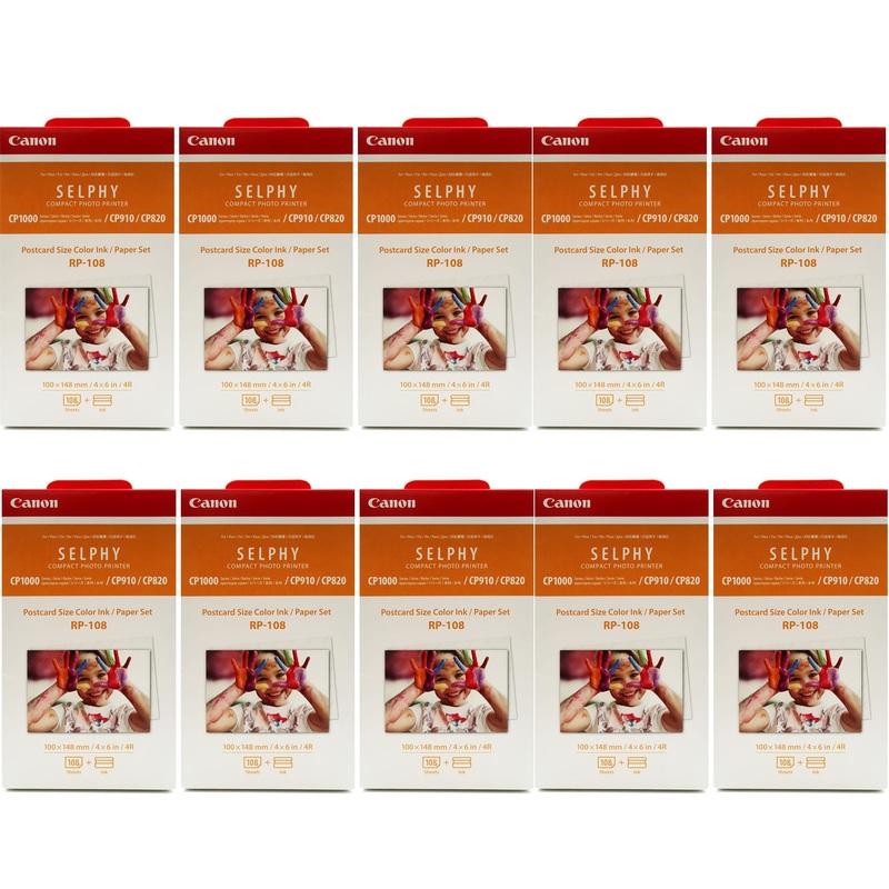 10 Packs Canon RP-108 High-Capacity Color Ink/Paper Set for SELPHY CP910 Printer