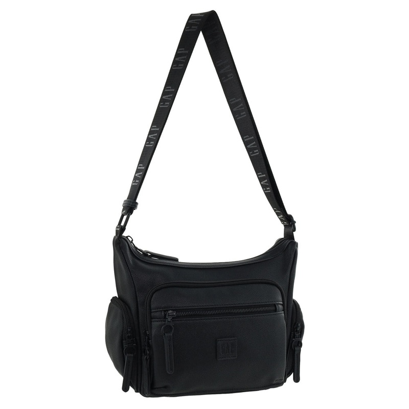 GAP Women’s Vegan Leather Function Shoulder Crossbody Bag w/ Zipped Pocket Black Orquestra