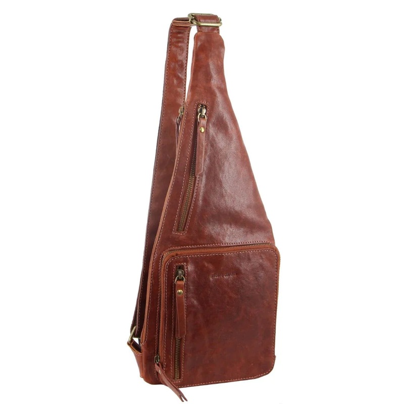 Pierre Cardin Mens Rustic Leather Sling Bag (Chestnut) Boutique Retailer