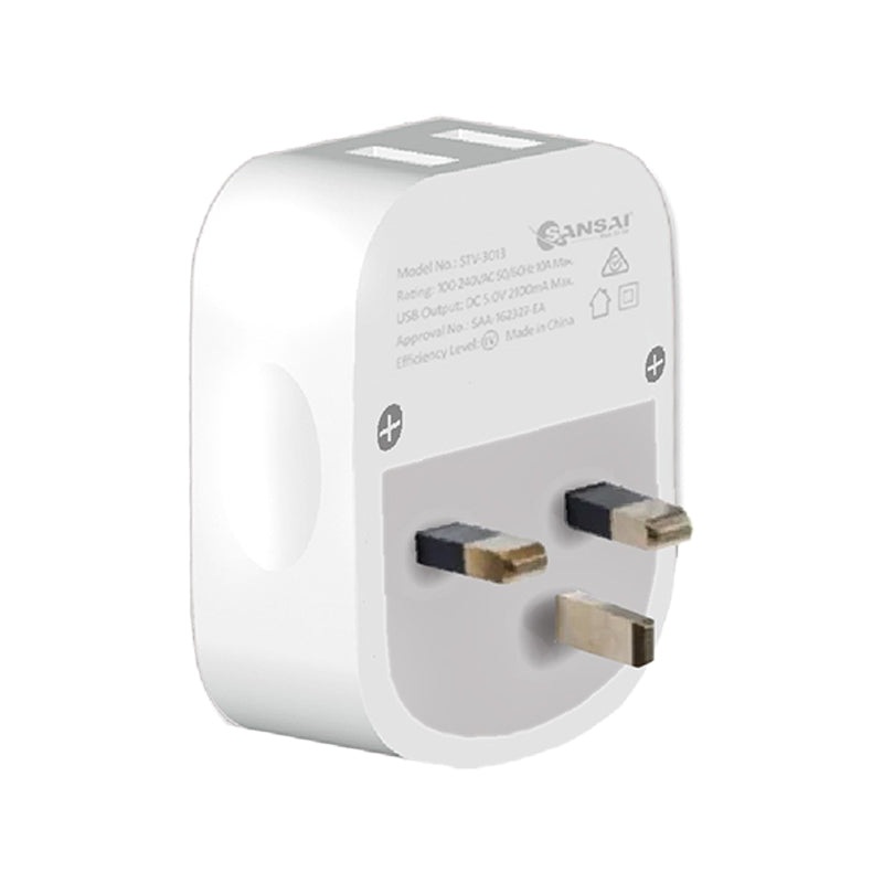 Sansai Travel Adaptor with 2 x USB Ports – AU/UK Region KG Super Store