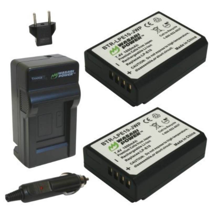 Wasabi Power Battery (2-Pack) and Charger for Canon LP-E10
