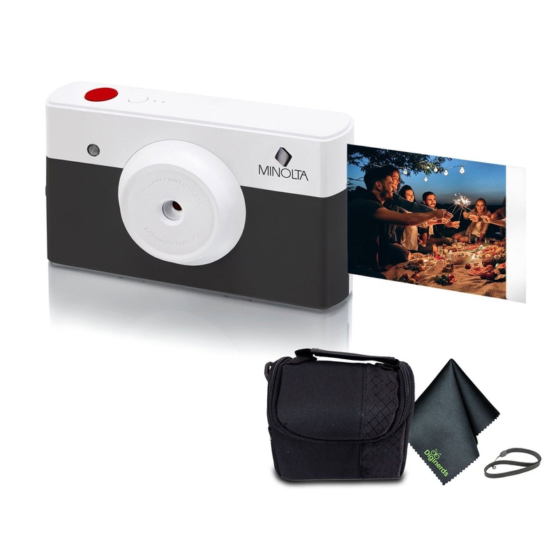 Minolta Instapix Print Camera with Printer (Charcoal), Camera Bag, Diginerds Microfiber Cleaning Cloth, Bundle