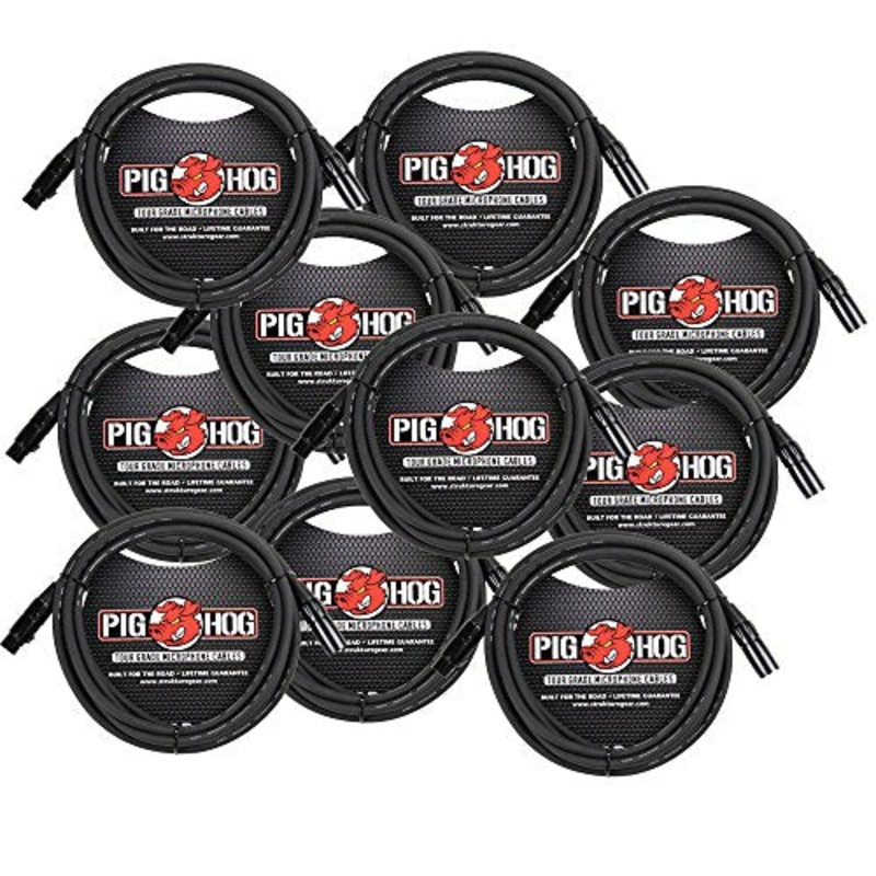 Strukture Pig Hog 8mm Mic Cable 10′, Straight Audio, XLR 3-Pin – 10 Pack