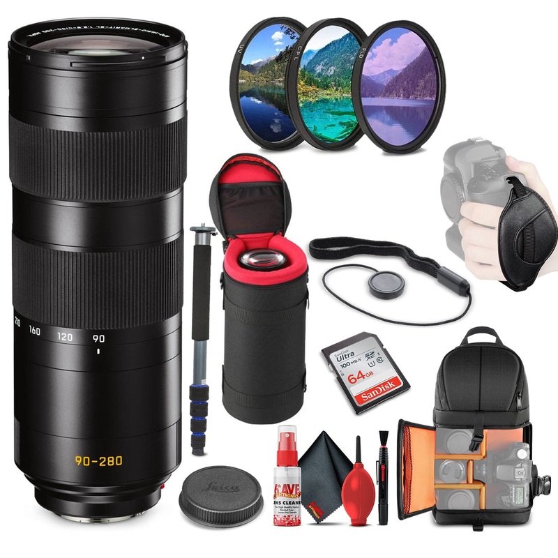 Leica APO-Vario-Elmarit-SL 90-280mm f/2.8-4 Lens (11175) + 64GB Memory Card + Padded Case + Filters + BackPack + Full Size Monopod Bundle