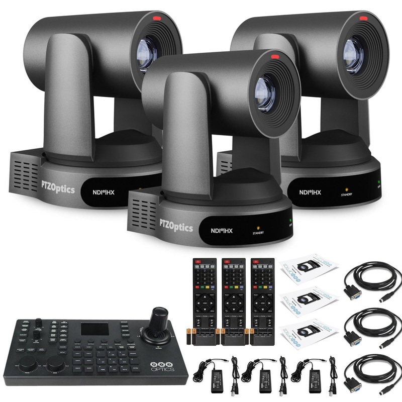 3 x PTZOptics Move 4K PTZ Camera with 30x Zoom (Gray) (PT30X-4K-GY-G3) + SuperJoy PTZ Controller