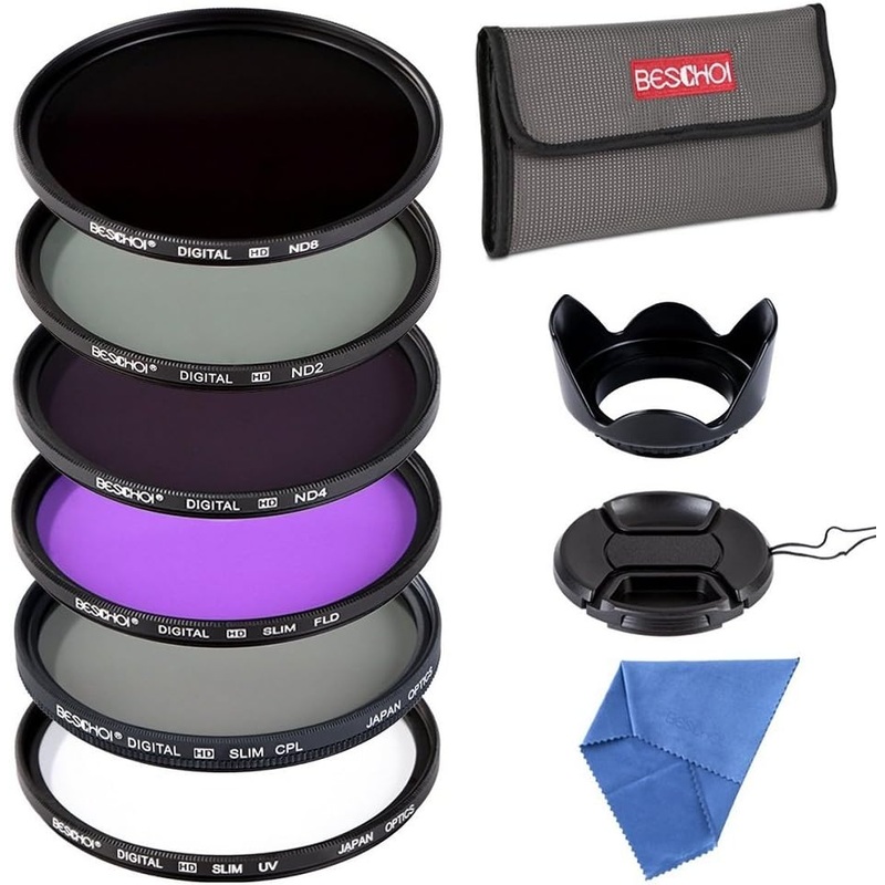 Beschoi 58mm Filter, Slim 58mm UV Filter + Polarizing Filter Slim + Neutral Density Filter Set + Slim FLD Lens Filter Kit