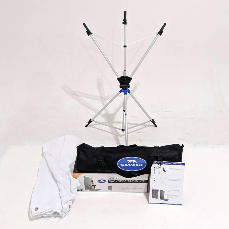 * OPEN BOX EXCELLENT * Savage Backdrop Extended Travel Kit (White, 5 x 12′)