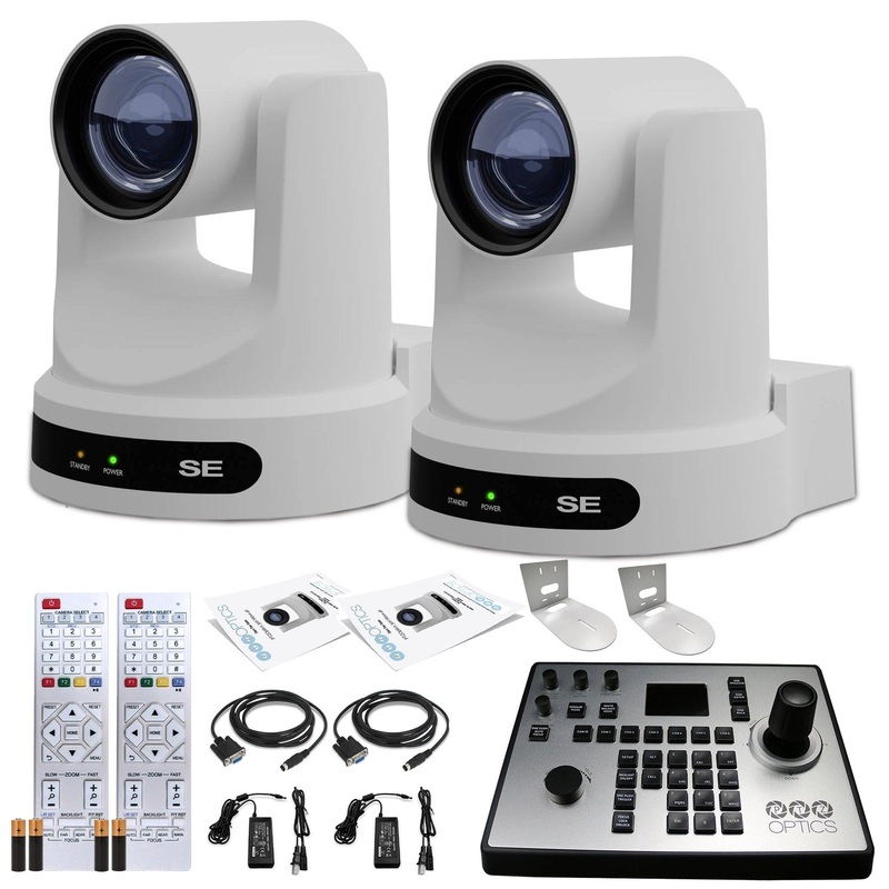 2 x PTZOptics Move SE PTZ Camera with 20x Optical Zoom (PT20X-SE-WH-G3) + PT-JOY-G4 Controller + 2 x Wall Mount