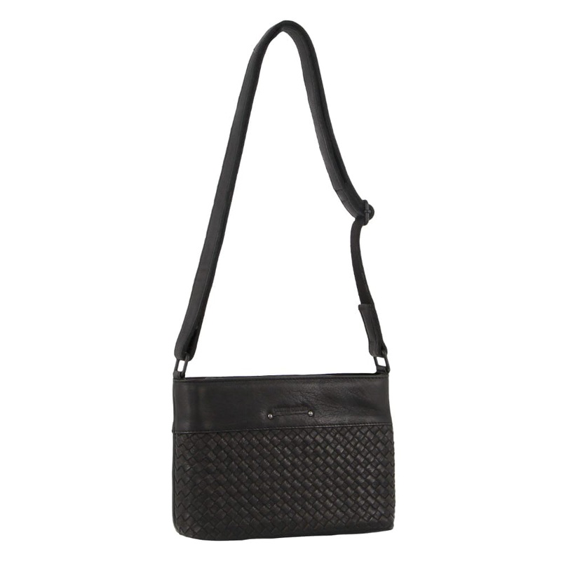 Pierre Cardin Leather Woven Embossed Shoulder Crossbody Bag 24x16cm Black Orquestra