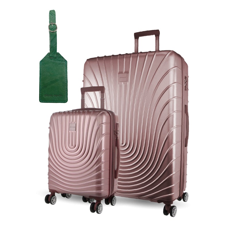 2pc Pierre Cardin Large Hard-Shell Suitcase & Cabin Set Luggage Tag Rose Orquestra