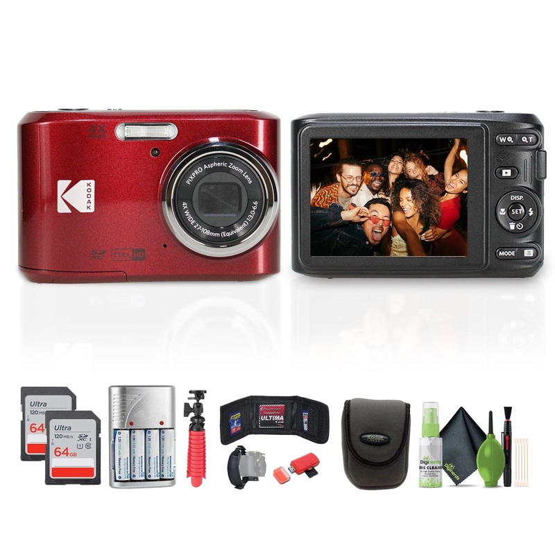Kodak Pixpro FZ45 Digital Camera in Red (FZ45RD) Bundle with Accessories