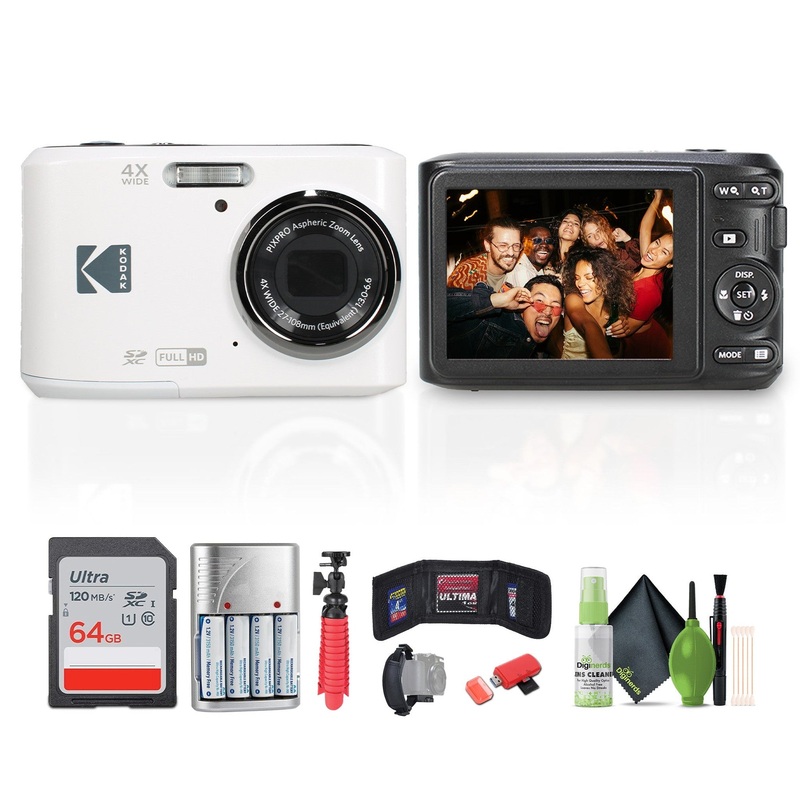 Kodak Pixpro FZ45 Digital Camera in White (FZ45WH) Bundle with Accessories