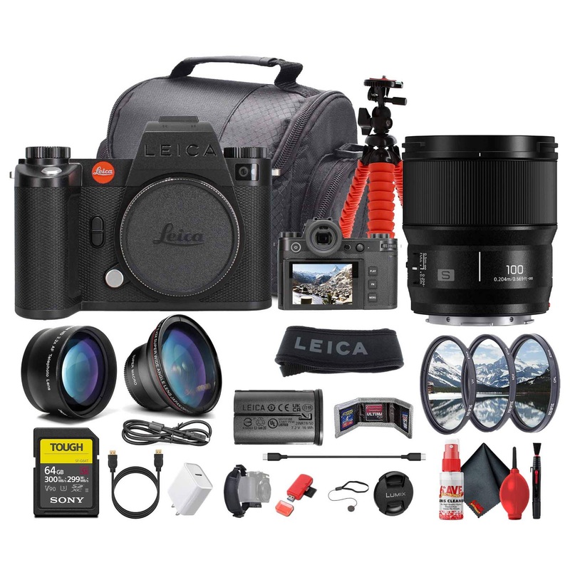 Leica SL3-S Mirrorless Digital Camera + Panasonic S 100mm Lens + 64GB Memory Card – Bundle