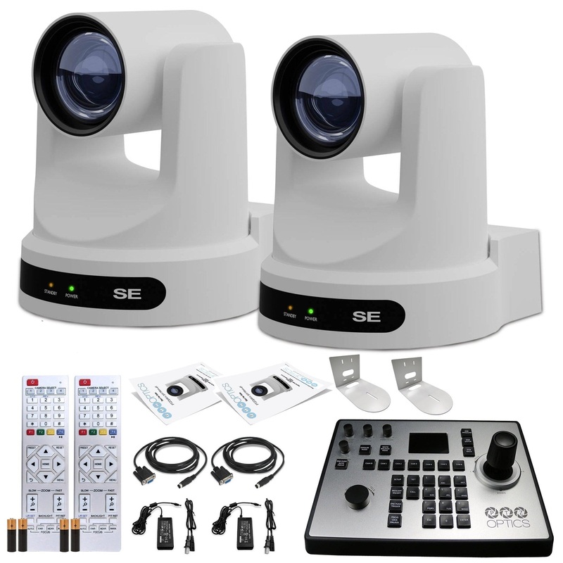 2 x PTZOptics Move SE PTZ Camera with 12x Optical Zoom + PTZOptics PT-JOY-G4 Controller + 2 x Wall Mount