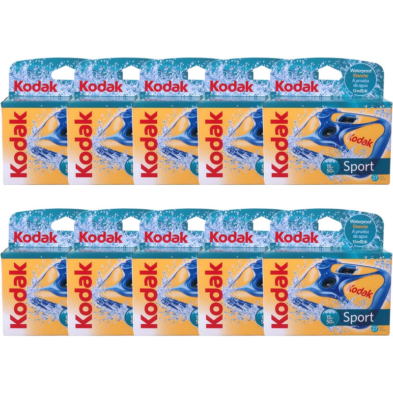 10x Kodak Water and Sport One-Time Use Disposable Camera (ISO-800) Waterproof (50’/15 m) 35mm – 27 Exposures