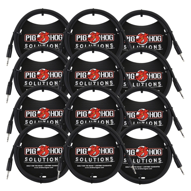 Pig Hog Solutions 3.5mm TRS to 3.5mm TRS Adapter Cable, 9ft – 12 Units