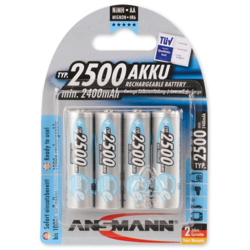 ANSMANN maxE Rechargeable AA Batteries 2500mAh Low Self Discharge (Rechargeable LSD-Battery) NiMH pre-charged (4-Pack)