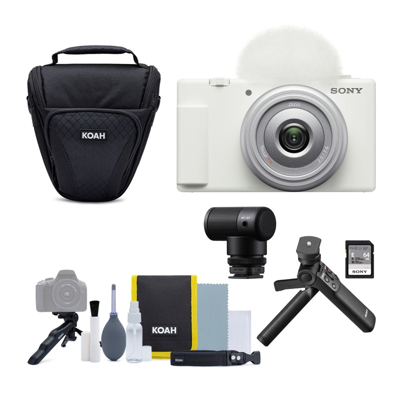 Sony ZV-1F Vlog Camera (White) With Vlogger Kit, Shotgun Microphone, Camera Case and Accessory