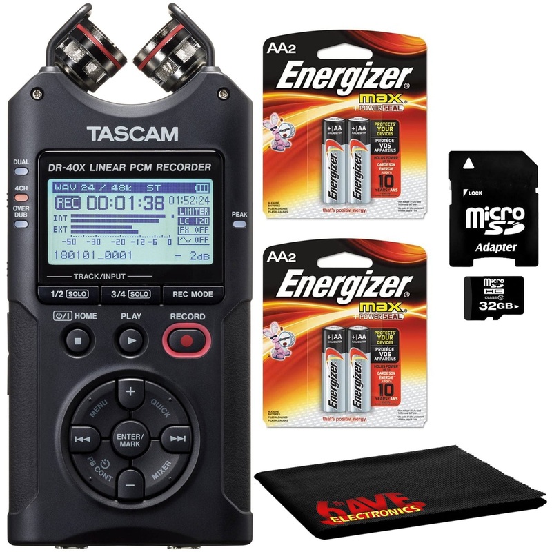 Tascam DR-40X 4-Channel 4-Track Audio Recorder + AA Batteries + 32GB SD + More