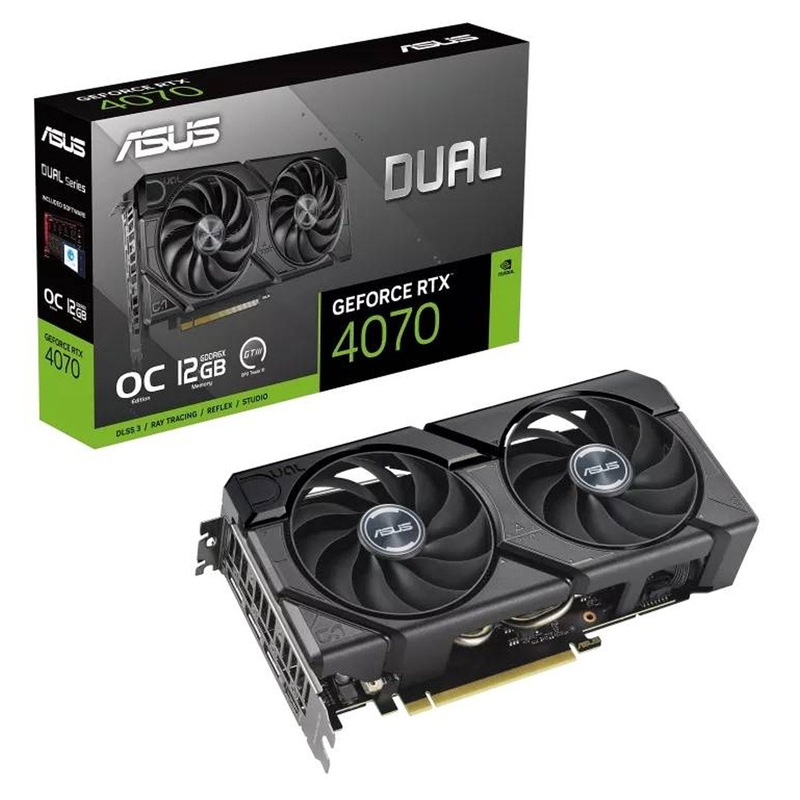 ASUS Dual GeForce RTX 4070 EVO OC Edition 12GB GDDR6X is designed for broad compatibility, with a 2.5-slot design, Axial-tech fan design, 0dB technology, Auto-Extreme Technology