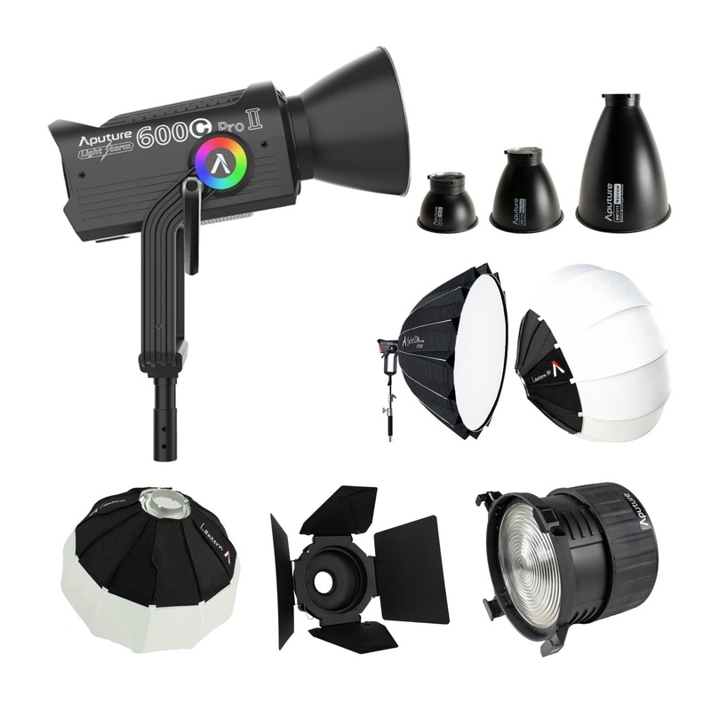 Aputure LS 600C Pro II RGB LED Monolight (A-Mount) with Light Dome 150, Fresnel, and Barndoor Bundle