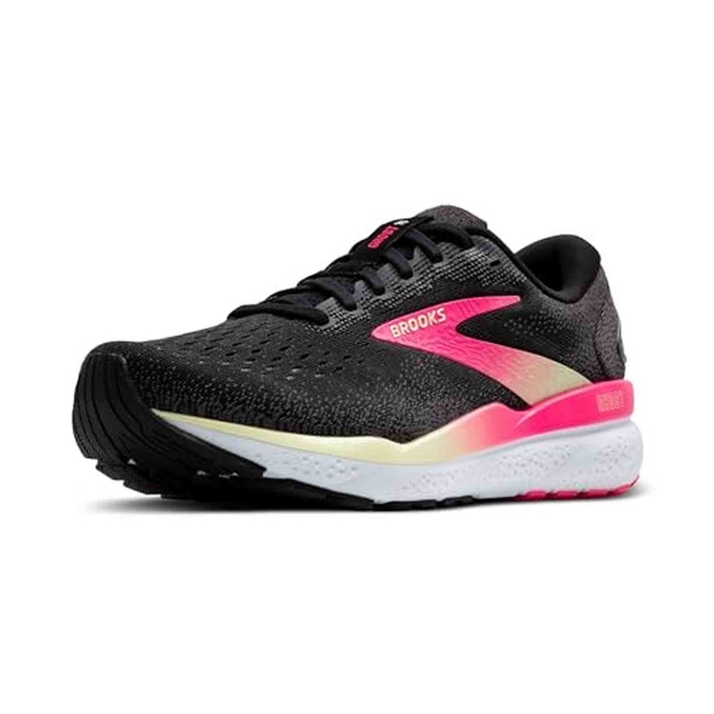 Brooks Womens Ghost 16 Neutral Running Shoe – Black/Pink/Yellow – 9.5 Wide