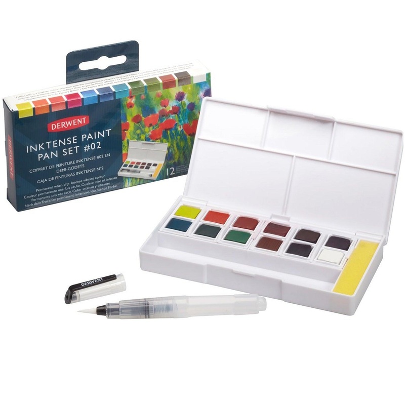 Derwent Inktense Paint Pan Palette Travel Set #02 Pack of 12 SuperOffice