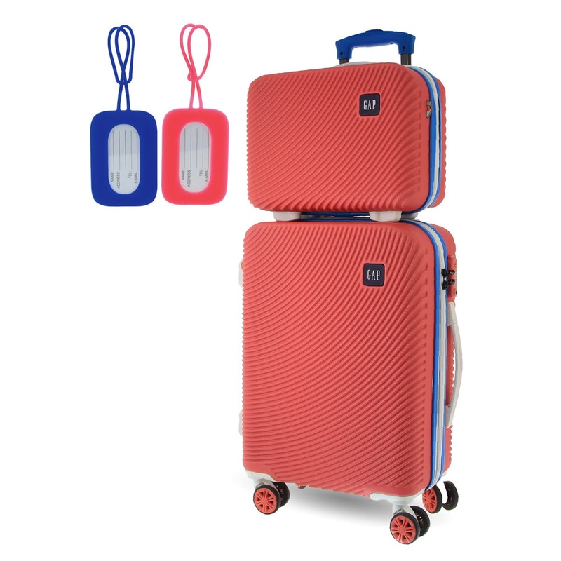GAP Cabin Hard-Shell Luggage & Mini Beauty Travel Case Set w/ Tag Coral Orquestra
