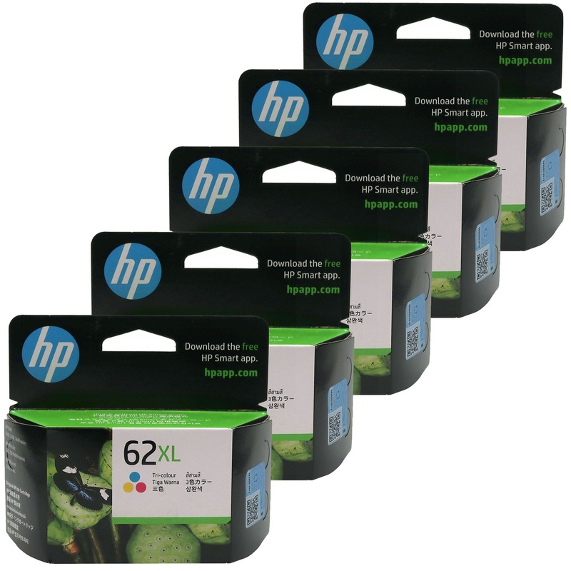 5x HP 62XL High Yield Tri-color Original Ink Cartridge – 415 Pages (C2P07AA)