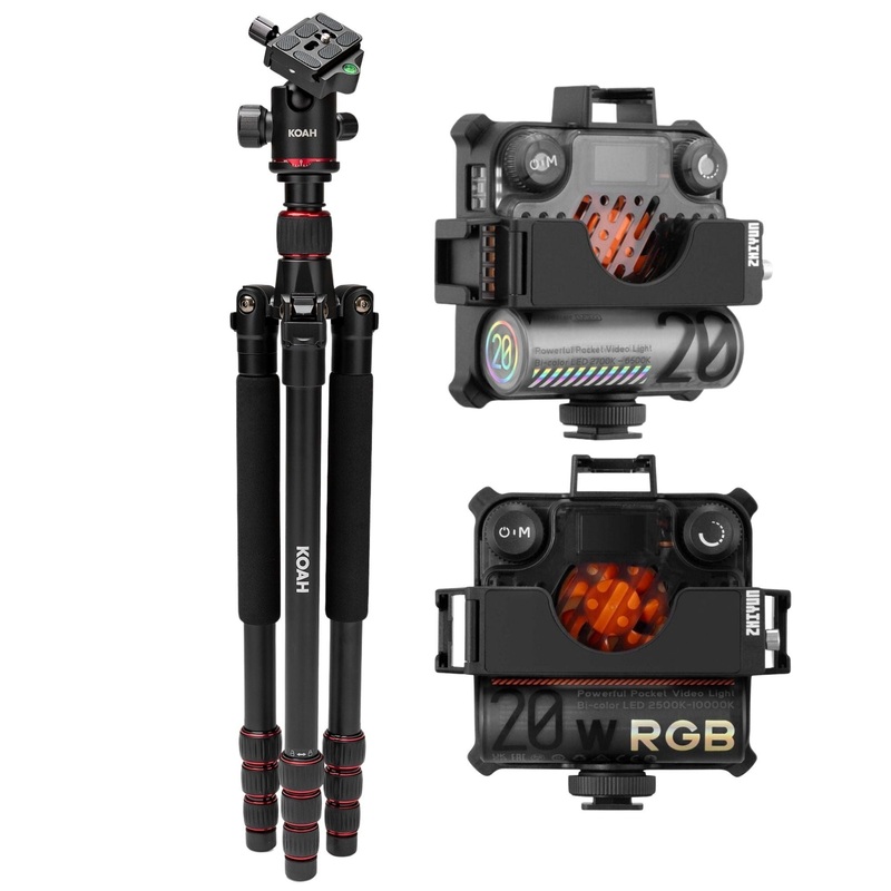 Zhiyun FIVERAY M20C RGB LED Light with Zhiyun FIVERAY M20 Bi-Color LED Light, and Tripod