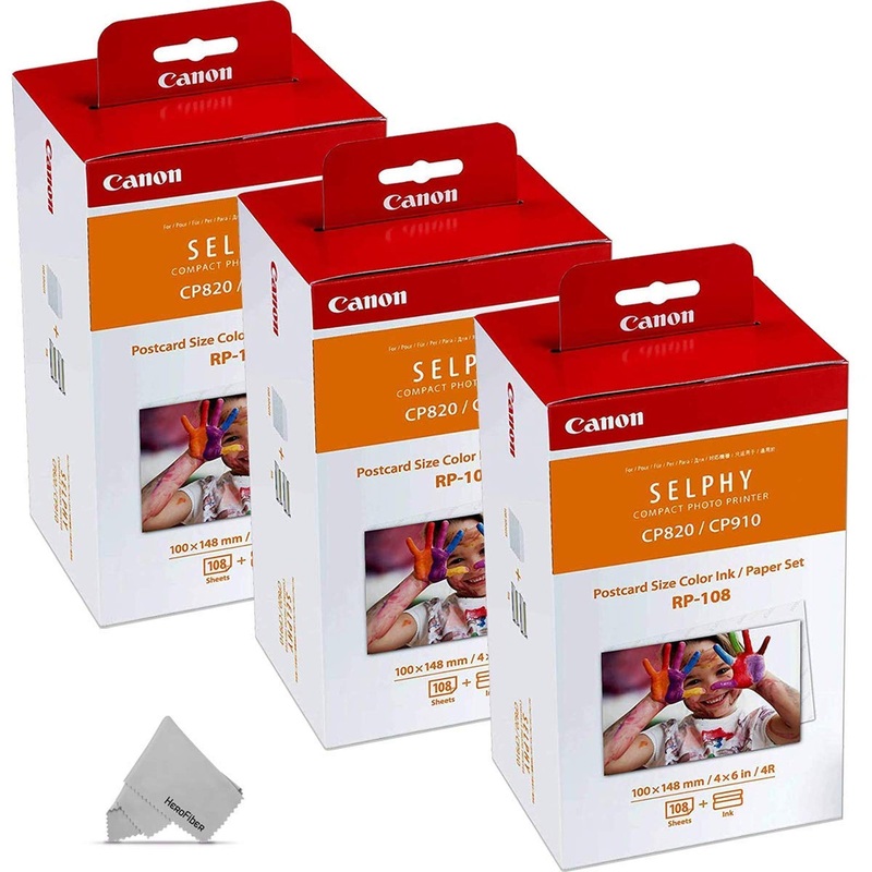 3 Pack Canon RP-108/RP108 Color Ink Paper Set (6 Ink Toners/324 Paper Sheets)