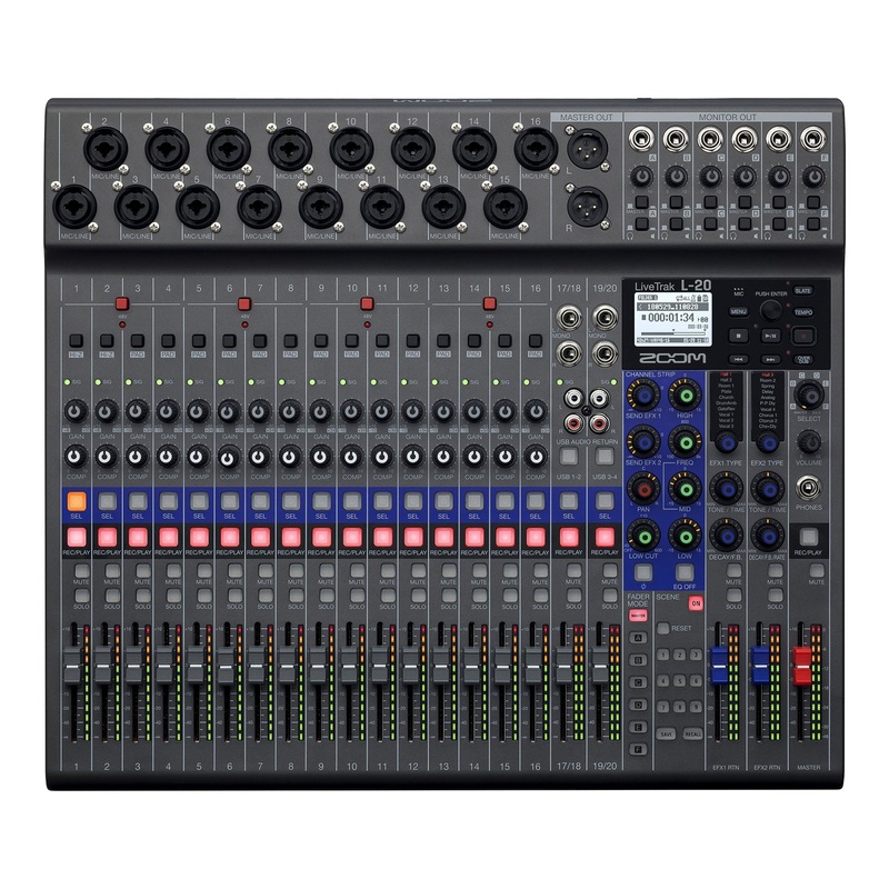 Zoom LiveTrak L-20 Digital Mixer & Multitrack Recorder, 20-Input/ 22-Channel SD Card Recorder, 22-in/4-out USB Audio Interface, 6 Customizable Outputs, Wireless iOS Control
