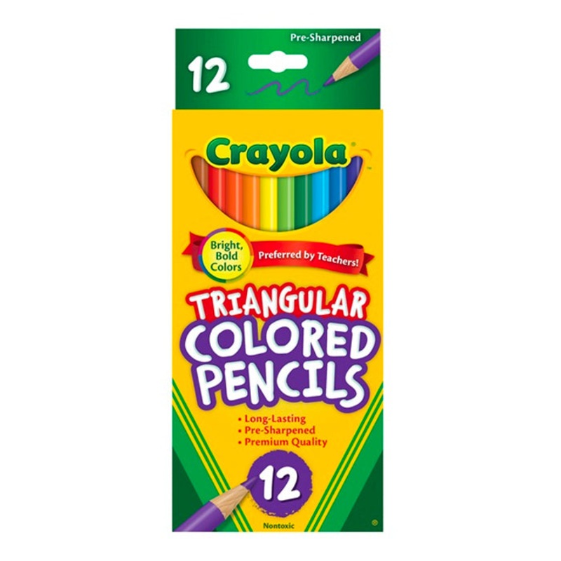 12pc Crayola Full Size Triangular Coloured Pencils 3+ KG Super Store